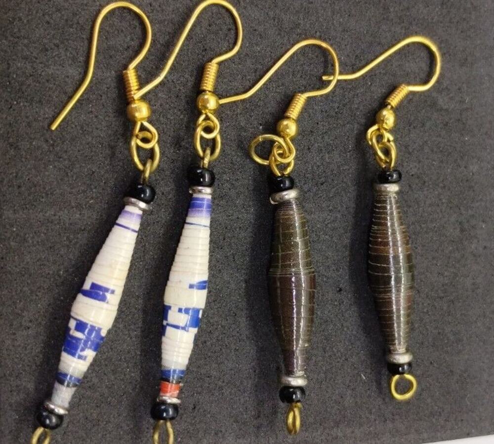 Lot Of 2 Pair of Handmade Paper Bead Dangle Earrings - Pierced